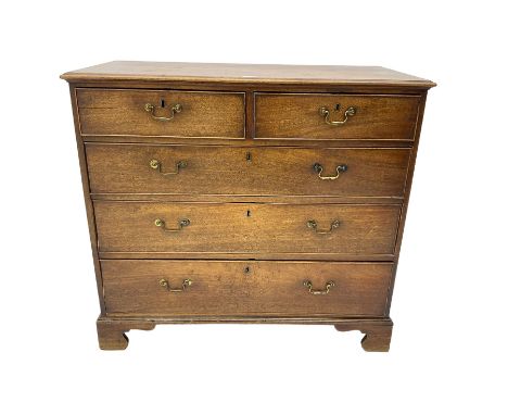 George III mahogany chest, rectangular top over two short and three long drawers with brass handles, on bracket feetDimension