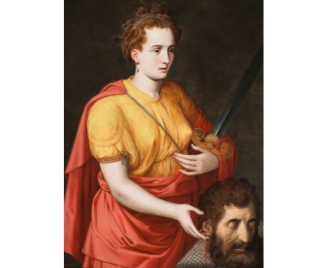 Italian School. 17th century."Judith with the Head of Holofernes"Oil on panel. 77 x 100 cm.
