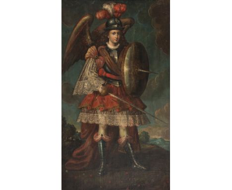 Colonial school. Cuzco. Peru. XVIII century."Archangel arquebusier".Oil on canvas. Relined. 122,5 x 73,5 cmThe Pedro de Osma 