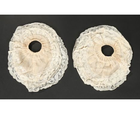 A pair of whitework embroidered engageants, late 18th century, together with a pair of engageants formed from triple flounces