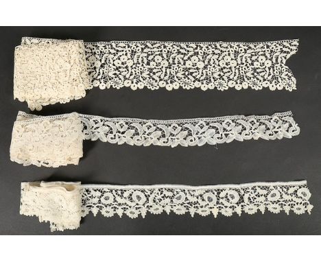 A large group of mainly narrow Honiton bobbin and applique edgings, second half 19th century (qty)