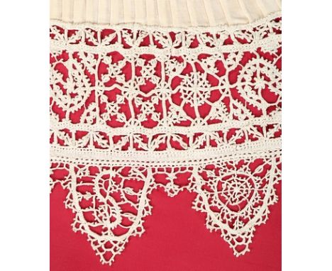 A collar edged in late 16th century reticella lace, late 16th, with S-scroll repeats, 74cm long; together with broad panel of