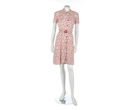 A Shanks 'Cyclotte' printed cotton sporting cullotte-dress, for tennis and cycling, circa 1945, labelled, with button front a