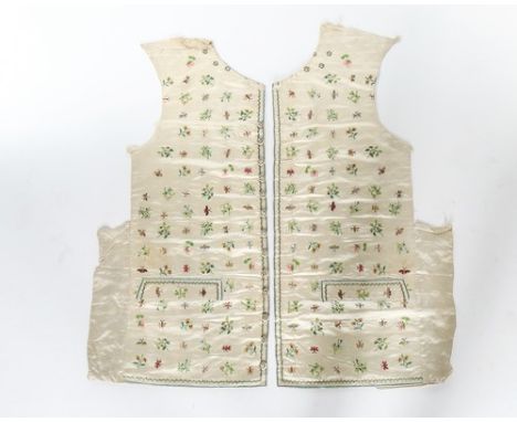 A pair of finely embroidered satin waistcoat panels, circa 1790, finely worked in satin-stitch with a 'nature diary' of assor