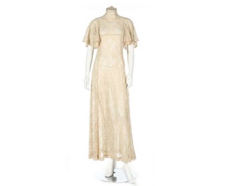 A Biba ercru lace maxi-dress, late 1960s-early 70s, woven art-nouveau label; together with a Simon Jeffrey linen-blend dress 