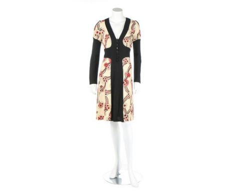 An Ossie Clark for Radley 'Floating Daisies' print moss crêpe dress, mid 1970s, printed satin label and size 36, with contras