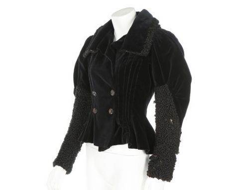 A black velvet and astrakhan double-breasted jacket, probably Paquin, Autumn-Winter, 1935, un-labelled, of complex constructi