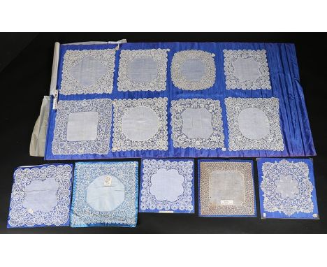 Honiton bobbin lace handkerchiefs dating from the 1860s, including examples worked with roses, thistles, birds (13)   CONDITI