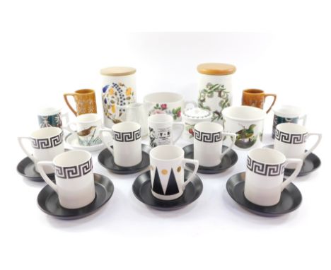 Portmeirion pottery, including six coffee cans and saucers decorated in the Greek Key pattern, Pomona pattern preserve pot, s