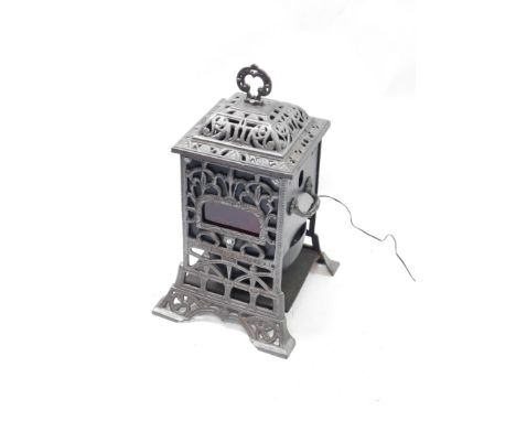 A Rippingille's Patent Albion Lamp Company late 19thC cast iron stove, converted to a floor light, with ruby and clear glass 