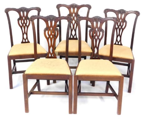 A set of five Chippendale style mahogany dining chairs, early 20thC, with leaf carved crest rail, pierced and carved vase sha