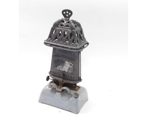 An early 20thC cast iron and turquoise enamel Beatrice stove, 42cm high, 19cm wide, 13.5cm deep.