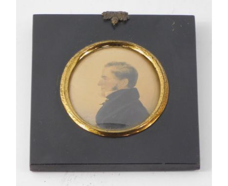 A P Burt (British, Early 19thC).  Half length miniature portrait of a gentleman facing left, watercolour, signed, attributed 