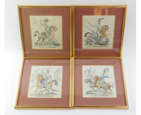 Four 19thC miltary hand coloured engravings, comprising A 12th Lancer., A 17th Light Dragoon., A 15th Hussar., and A 9th Lanc