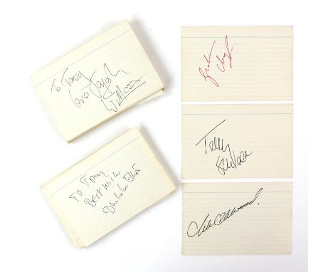 Autographs - 70+ signatures on album cards including Telly Savalas, Graham Chapman, John Schlesinger, Gorge Cole, John Le Mes