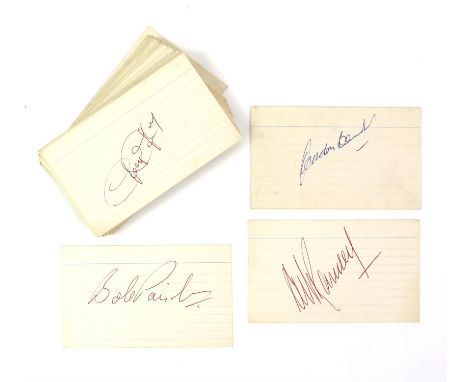 Autographs - 35 signed cards, signatures  including Alf Ramsey, Gordon Banks, Bob Paisley, George Graham, Dave Mackay, Malcol