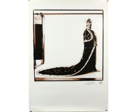 Queen - A2 Limited edition signed print of Freddie Mercury in his royal robes by photographer Peter Hince. No 714/1200, 16.5 