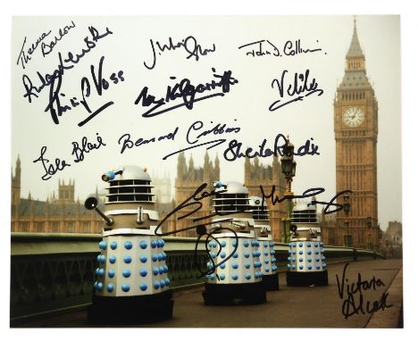 Dr Who - Three signed items, consisting an 8x10 inch still signed by twelve members of the cast & two 8x10 inch stills signed