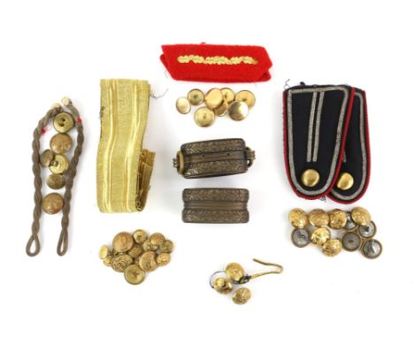 A large collection of 500 + period, military and vintage buttons, badges and epaulettes.