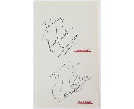 The Two Ronnies - Autograph page signed by Ronnie Corbett and Ronnie Barker, 13 x 21 cm. Provenance: From the collection of A