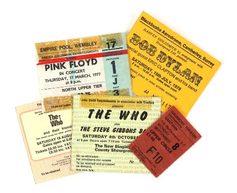 A group of 25 1970s concert tickets and stubs - including performances by Pink Floyd, Jethro Tull, Bob Dylan, The Who, Supert