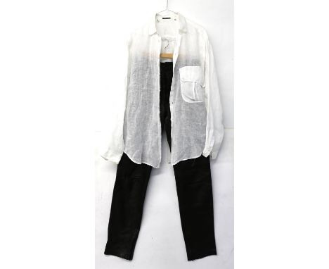 Eric Clapton - Versace leather trousers and Armani linen shirt (size 15/38) owned and worn by Eric Clapton in the late 1980s 