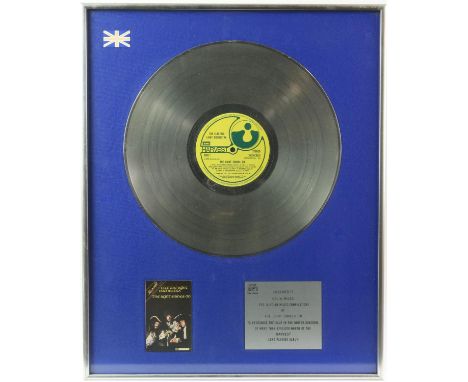 Electric Light Orchestra - Certified BPI Platinum Disc award presented to Colin Miles for (A Colin Miles compilation) of The 
