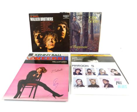 Autographs - 9 x Signed LPs including Kenny Ball, Nils Lofgren, Jasper Carrott, Ken Dodd and others, and 12 signed 7 inch rec