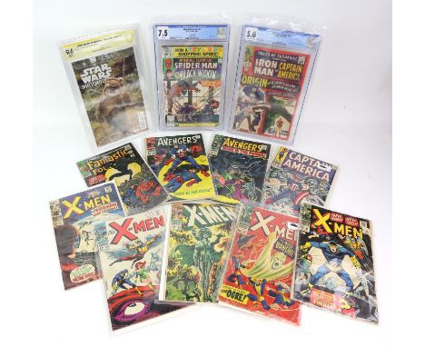 17 Marvel Comics including Tales of Suspense Iron Man and Captain America No. 63 CGC Graded 5.0, Marvel Team Up Spider-man an