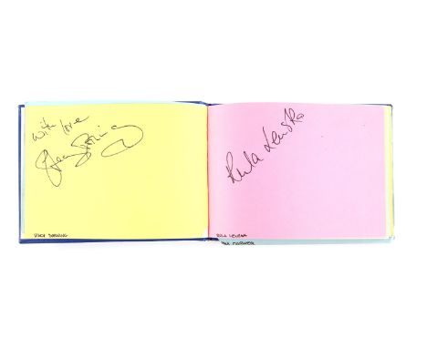 Autographs - Album containing approx. 60 signatures including Geoff Hurst, Ronnie Barker, Bobby Robson, Micky Dolenz, Vera Ly