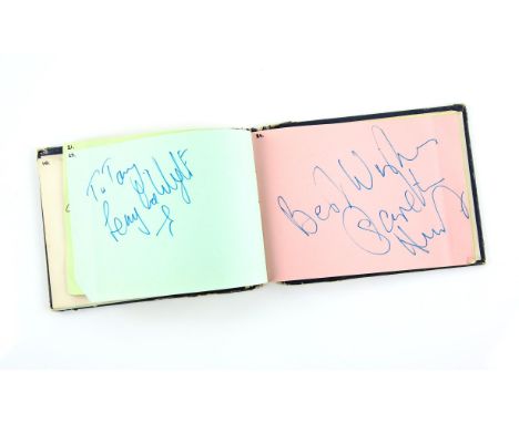Autographs - Album containing approx. 35 signatures, including Madeline Smith, Kenneth Williams,Polly James, Peter Gilmour, J