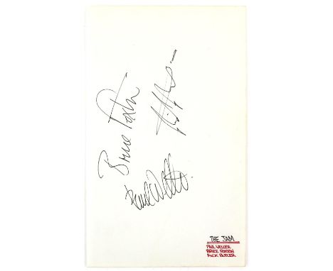 The Jam - Autograph page signed by Paul Weller, Bruce Foxton and Rick Buckler, signed in 1981, 13 x 21 cm. Provenance: From t