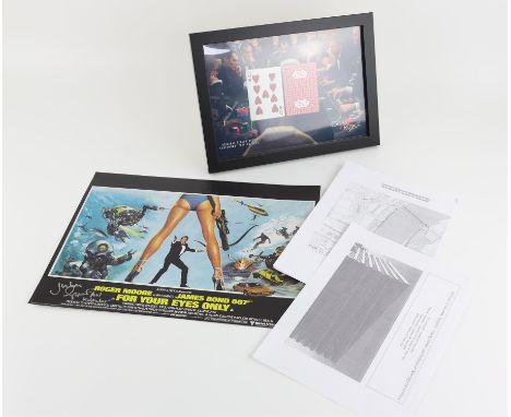 James Bond - Framed Cartamundi playing cards from Casino Royale, Call Sheets and a mini poster For Your Eyes Only signed by J