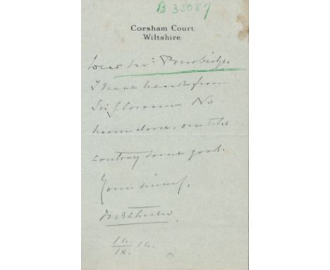 Field Marshall Lord Methuen ALS DATED 1914 ON Corsham Court Wiltshired headed paper interesting content. Field Marshal Paul S