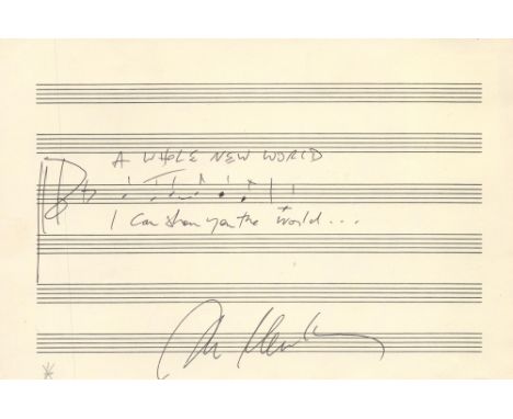 Alan Menken signed 8x6 music score sheet inscribed A Whole New World I Can Show you the World. Alan Irwin Menken (born July 2