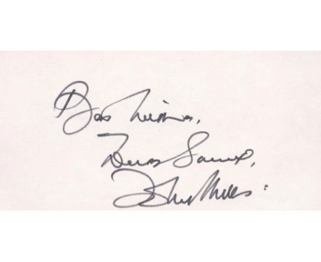 Sir John Mills signed 5x3 white album page. Sir John Mills CBE (born Lewis Ernest Watts Mills; 22 February 1908 - 23 April 20