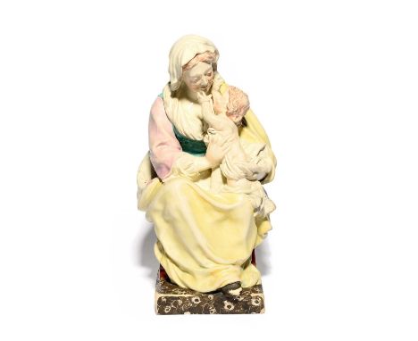 A large Wood & Caldwell Staffordshire pearlware model of the Virgin and Child, c.1800, after the late 17th century model by L