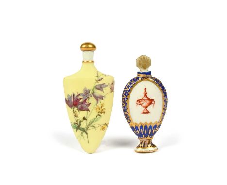 A Chelsea-Derby scent bottle or flask, c.1770, the flattened body painted in the manner of James Giles with festooned urns in