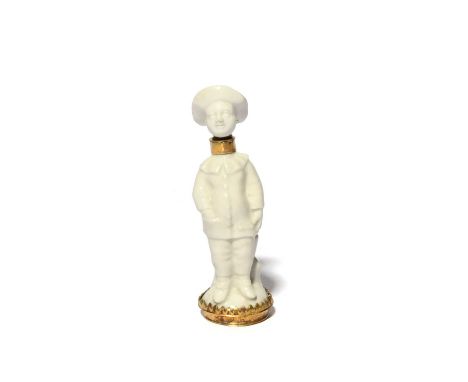A rare Ansbach scent bottle and patch box combined, c.1780, modelled as Pedrolino or Pierrot from the Commedia dell'Arte, wea