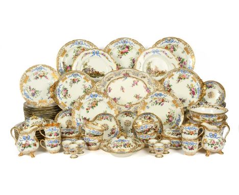 An extensive Feuillet (Paris) porcelain breakfast service, early 19th century, richly decorated with European flower sprays i