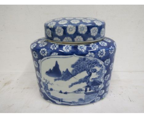 A large ceramic Oriental tea caddy and 2 Chinese tea tins&nbsp;