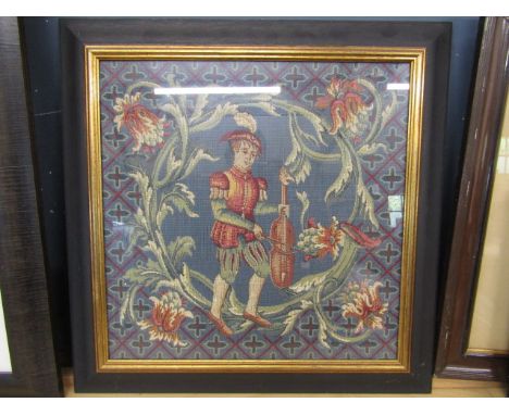 An 19thC tapestry of a 16thC Viol player 57x57cm