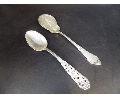 Norwegian silver spoon by Thorvald Marthinsen (830) 40g and a German silver (800) flat spoon/server 70g