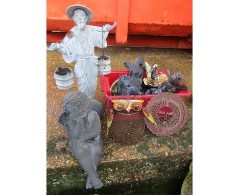 garden ornaments inc cherubs, fairies, Tibetan man etc