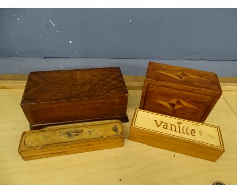 Wooden tea caddy, jewellery box, French vanilla wood box and vintage wooden pencil case&nbsp;&nbsp;
