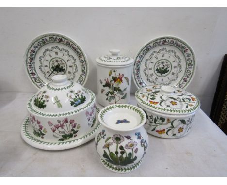 Portmeirion Botanic Garden cheese dome, casserole pot, wax burner, clocks and large storage pot&nbsp;