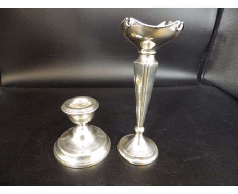 Silver hallmarked art nouveau candlestick - Birmingham 1913, 15cm high and a silver hallmarked weighted base candle stick - B