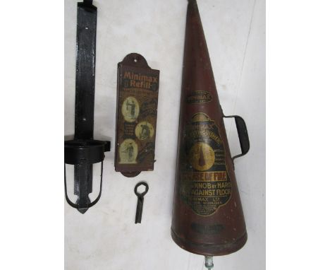 A vintage Minimax fire extinguisher with bracket, key and refill in original box and condition