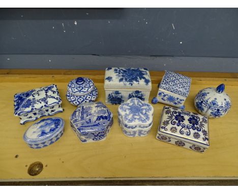 9 Blue and white lidded pots to include Spode and Delftware etc&nbsp;