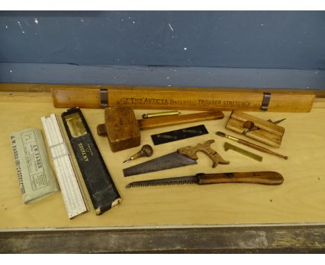 Collection of vintage tools and trouser stretcher&nbsp;